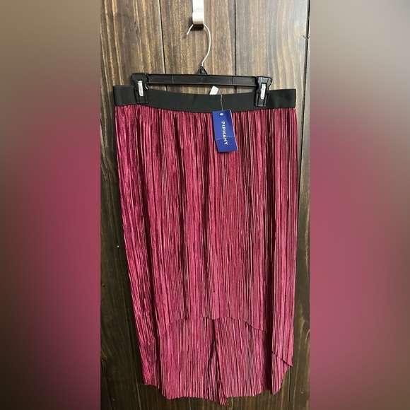 Piphany Magnolia Skirt High Low Pleated Maroon Elastic Waist- Medium-NWT - Picture 5 of 11